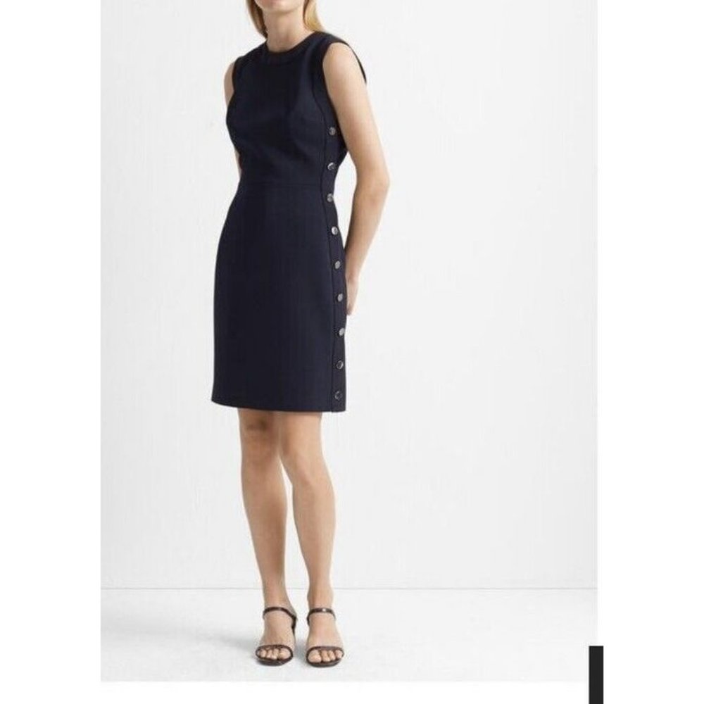 Club Monaco Button Sheath Dress 6 Navy Blue Career Church $240